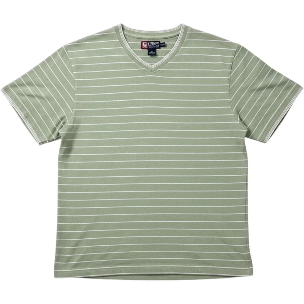 Chaps Ralph‎ Lauren Mens XL Sage Green Striped V-Neck Pique Cotton Polo Shirt